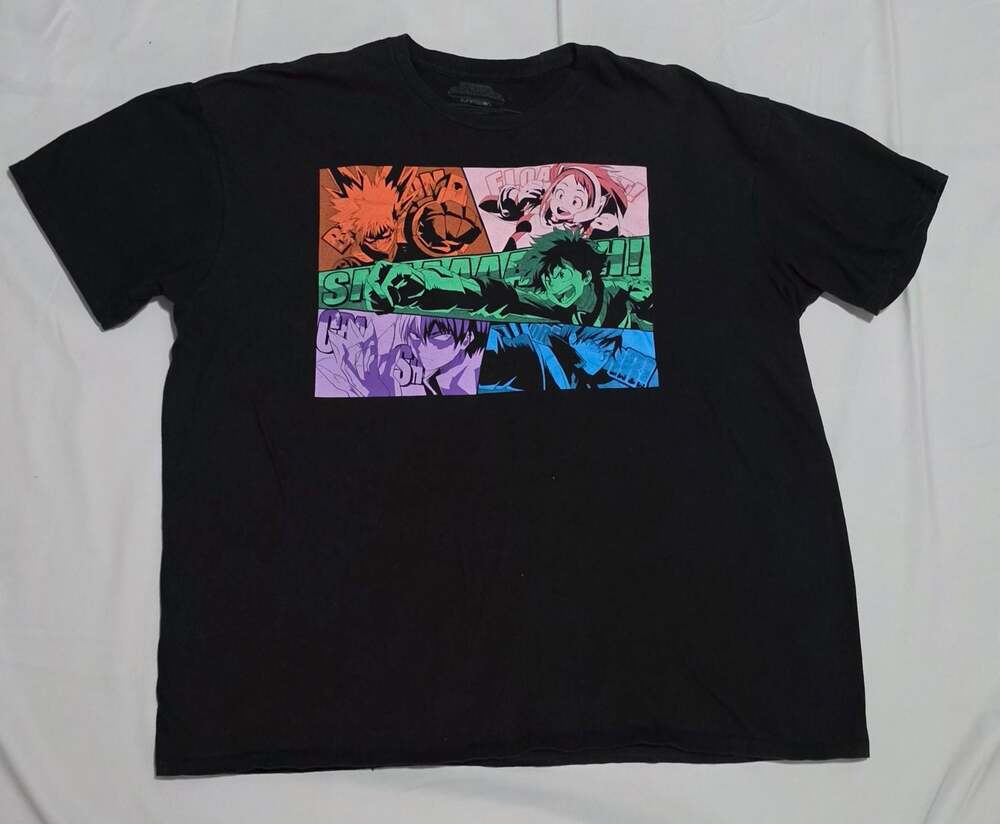 My Hero Academia Multicolored Action Group Black Graphic Tee-2XL
